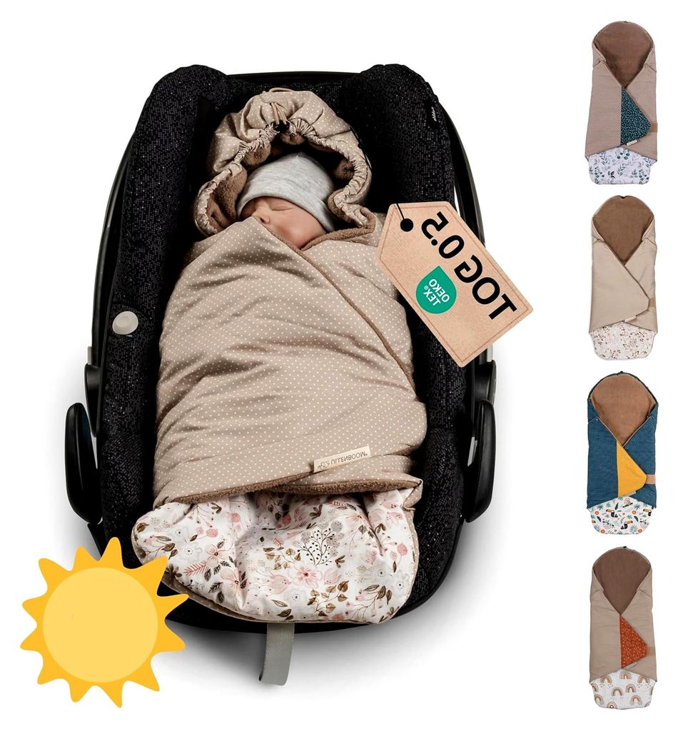 Einschlagdecke für Babyschalen im Sommer, aus 100% Materialien - Rosa Blüten (Hergestellt in der EU) - Decke für Babyschalen und Kinderwagen, ge...