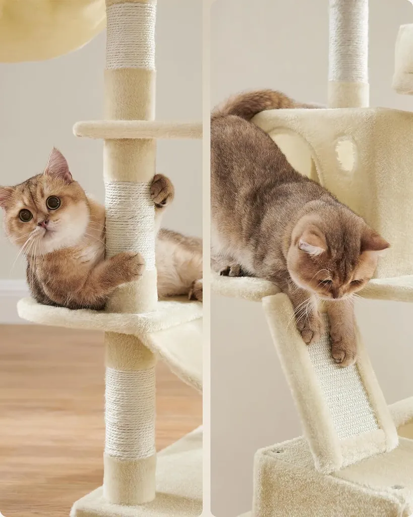 Arbre à chat Feandrea 168 cm avec 13 griffoirs et Double Grotte - Gris