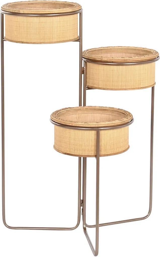 Grand Pot de Fleurs Tropical en Bambou et Métal Noir 79 cm de Haut