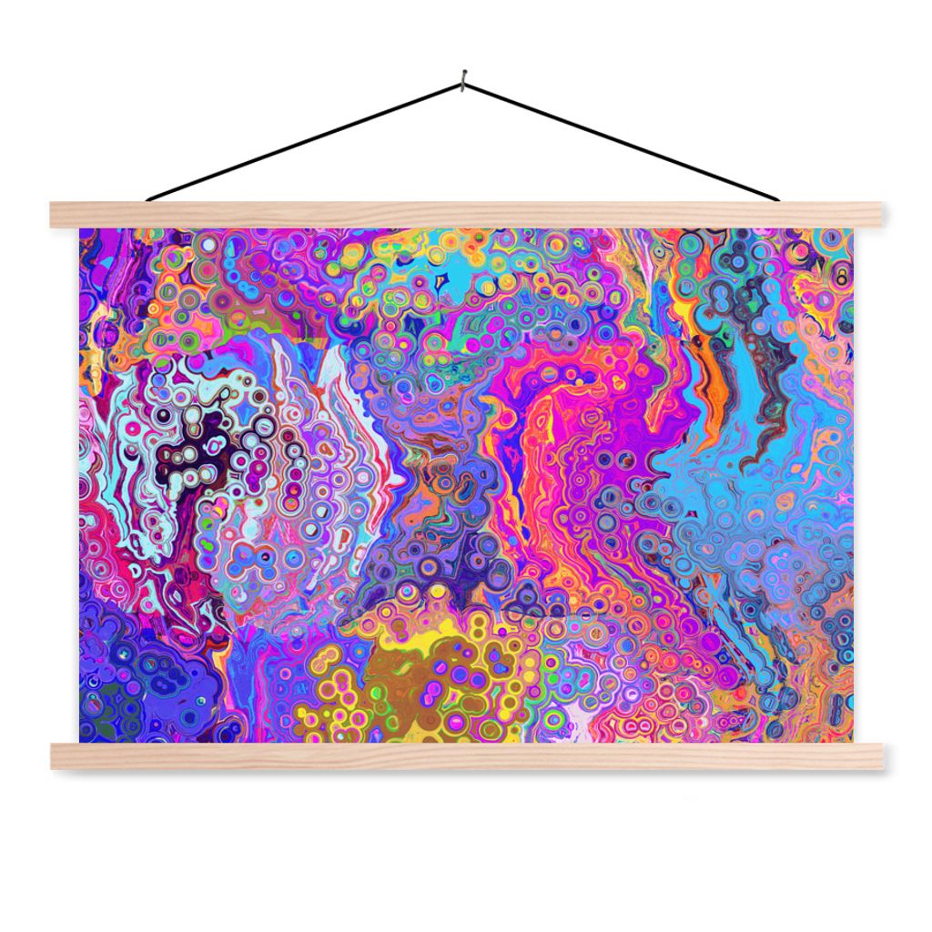 MuchoWow Textilposter Kunst - Formen - Farbe - Psychedelisch 60x40 cm mit holzfarbenen Rahmen - Bilder