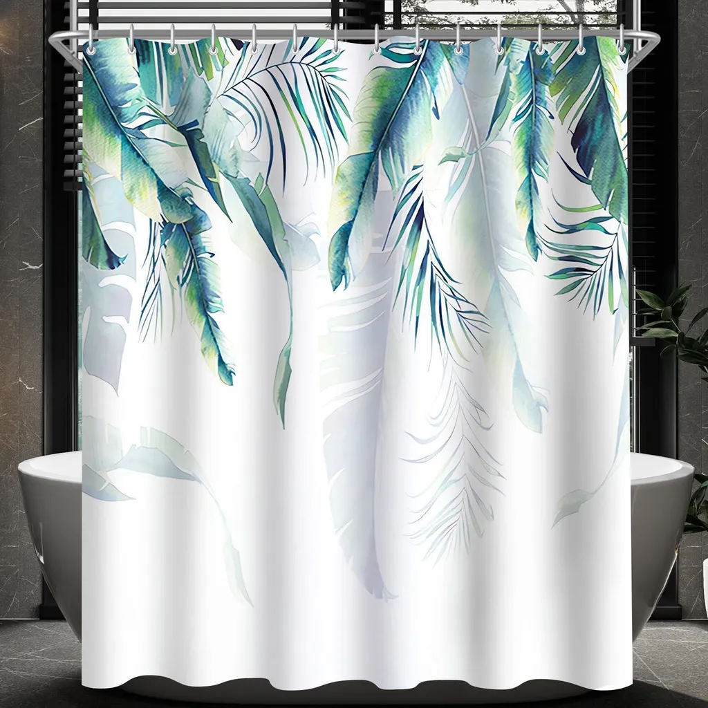 Rideau de douche vert feuilles 120x200cm imperméable et anti-moisissure