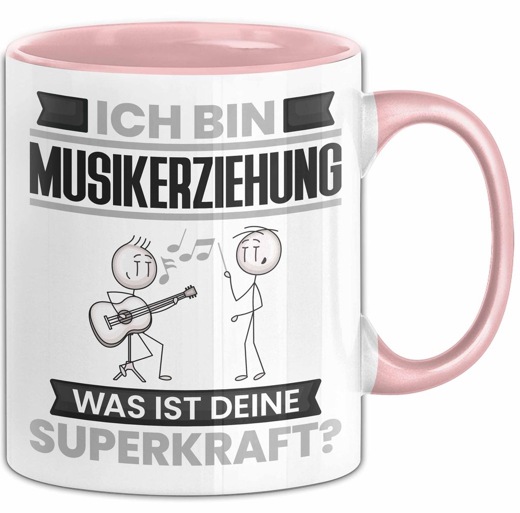 Musikerziehung Tasse Geschenk für Musikerziehung Geburtstag Lustiger Spruch Kaffee-Becher Was Ist Deine Superkraft (Rosa)