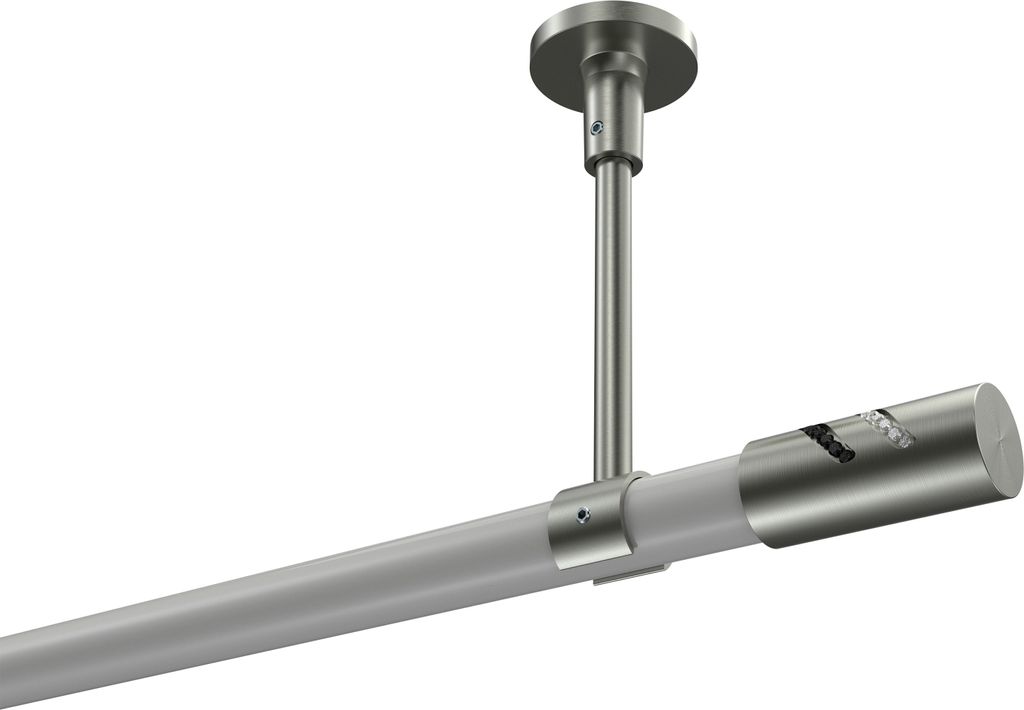 Interdeco Gardinenstange / Vorhangstange Weiß / Edelstahl-Optik, Typ Sonette Zoena (Glitzerzylinder) ohne Ringe, Deckenmontage, 20 mm Ø 1-läufig...