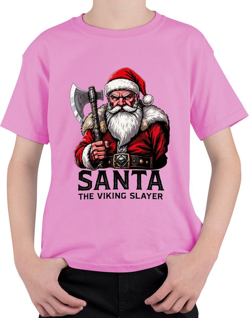 Santa The Viking Slayer Wikinger Axt Bart Weihnachten Geschenk Uni Kinder T-Shirt, Pink, 128