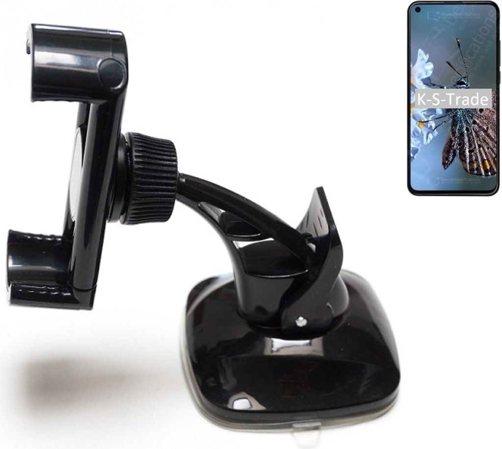 K-S-Trade kompakte Handy-Halterung Windschutzscheibe kompatibel mit HTC Desire 20 Pro Armaturenbrett schwarz Autohalterung KFZ Halter