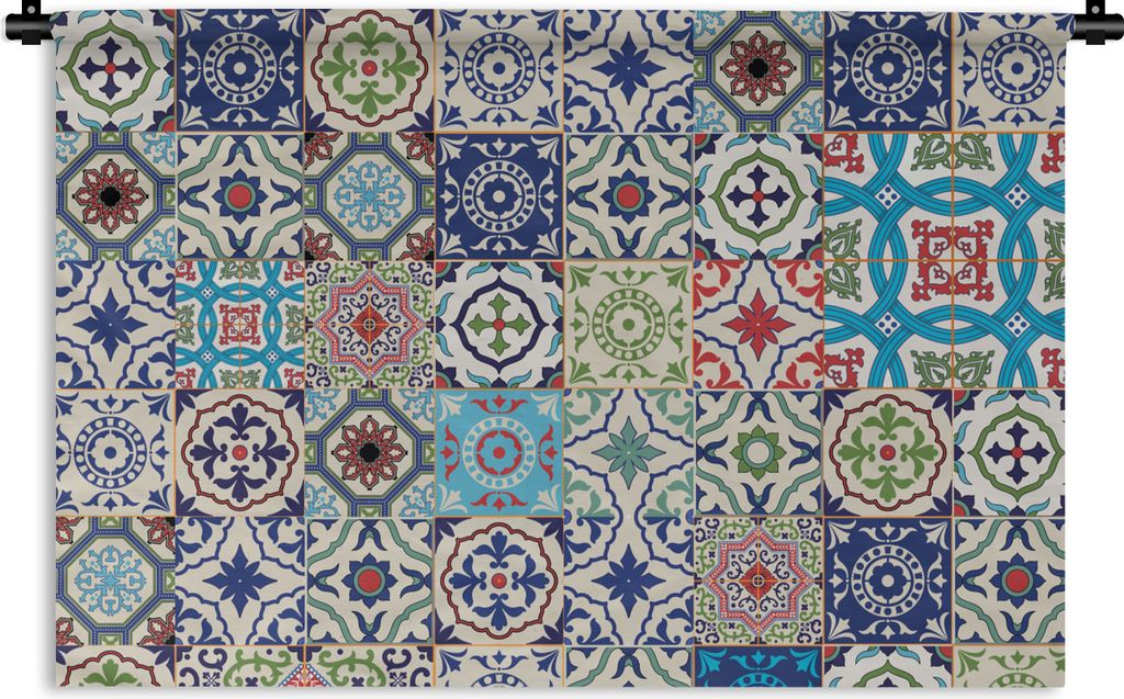 MuchoWow Wandteppich Wandbehang Blumen - Muster - Grün - Blau 120x80 cm Tapisserie Dekoration Wandtuch - Wanddekorationen - Wandtücher