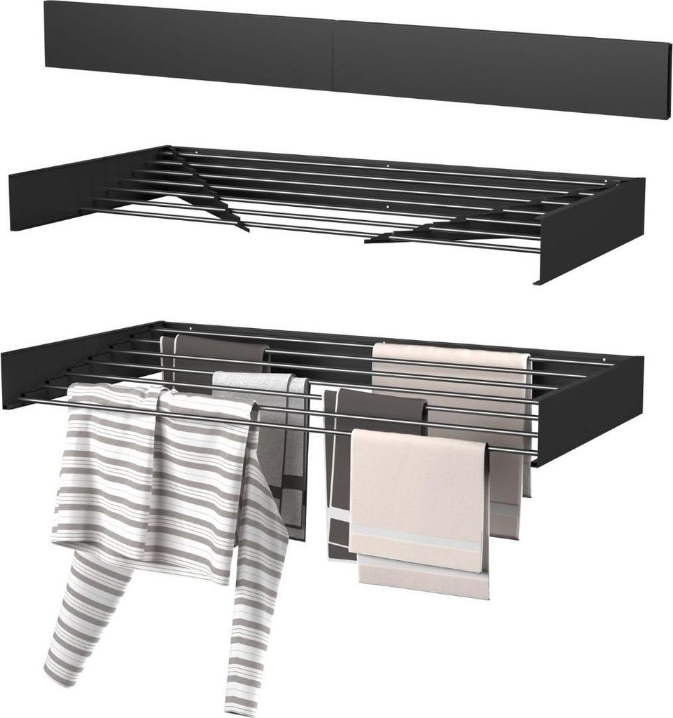 Wasophoogte Wäscheständer Ausziehbar, wäscheständer wand, 8,4m Trockenlänge, Klappbarr Waschetrockner 120cm, Schwarz