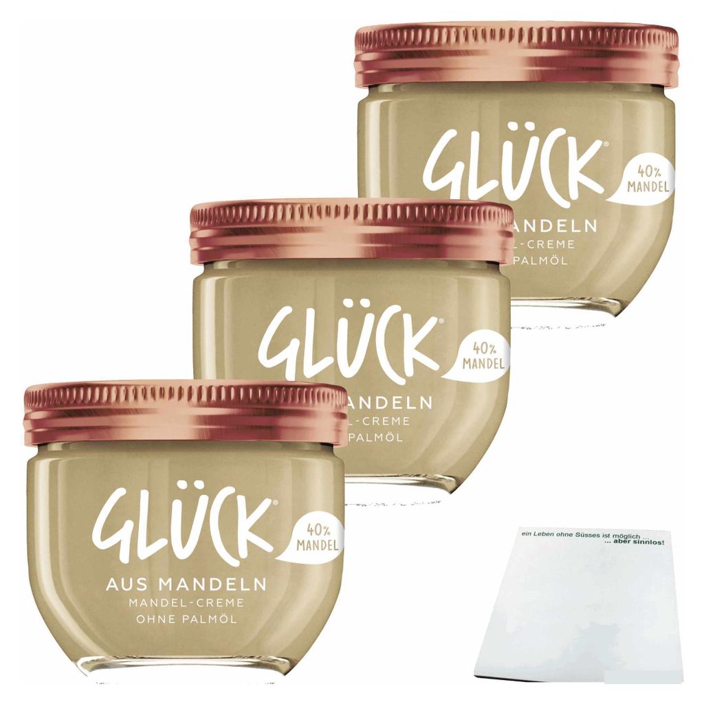 Glück aus Mandeln 3er Pack (3x200g Glas) + usy Block Produktbild 