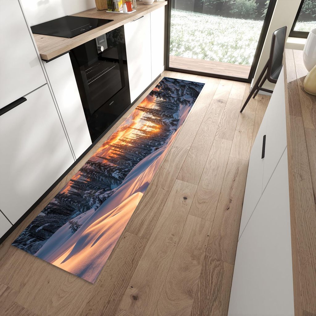 Küchenteppich 60x270cm rutschfest & abwischbar PVC Läufer - Winterlandschaft Sonne