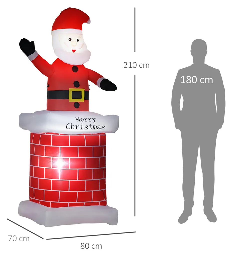 Père Noël gonflable lumineux LED 210 cm résistant aux intempéries rouge - 3