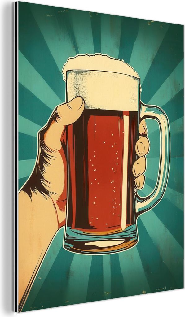 MuchoWow Wanddekoration Metall Metallbild Wandkunst 30x40 cm Bierglas - Schaumstoff - Retro - Grün MuchoWow Aluminium Gemälde - Bilder
