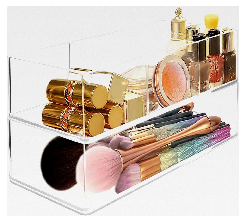 2er Set Kosmetik Organizer, 3-Fach Make-up Organizer für Schlafzimmer und Schminktisch, Transparent und Stapelbar für Nagellacke, Accessoires und...