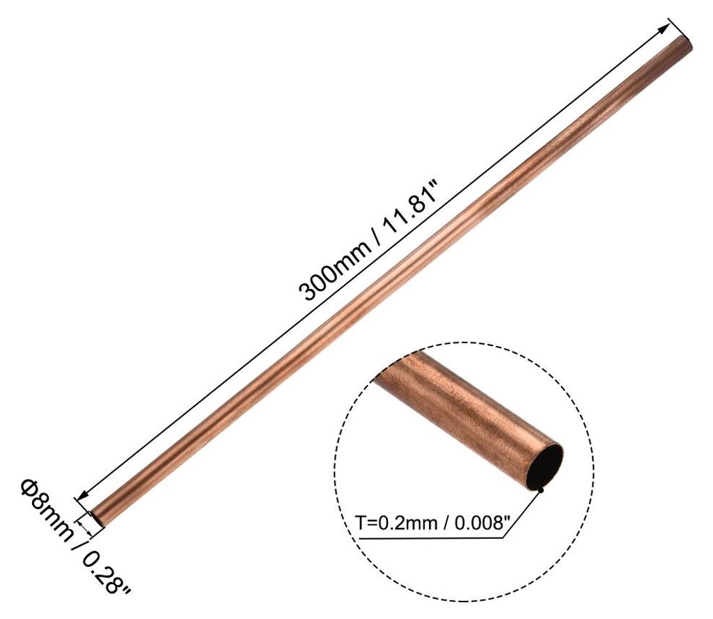 3 Stš¹ck 300mm L?nge Kupferrohr 8mm Au?endurchmesser, Nahtlose Gerades Rohr 0,2mm Wandst?rke, Kupfer Rundrohr fš¹r Industrie Bauwesen Garten Ha...