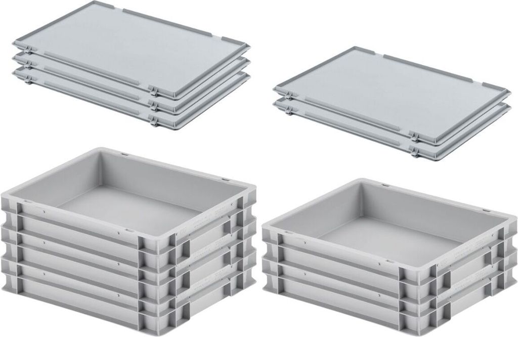 SuperSparSet 5x Eurobehälter mit geschlossenem Griff und Scharnierdeckel | HxBxT 7,5x30x40cm | 9 Liter | Grau | Eurobox, Transportbox, Transportbe...