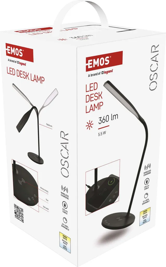 Lampada LED EMOS OSCAR 5.5W Nera | Ricarica Wireless e CRI 90+ | EMOS Z7637B - 15