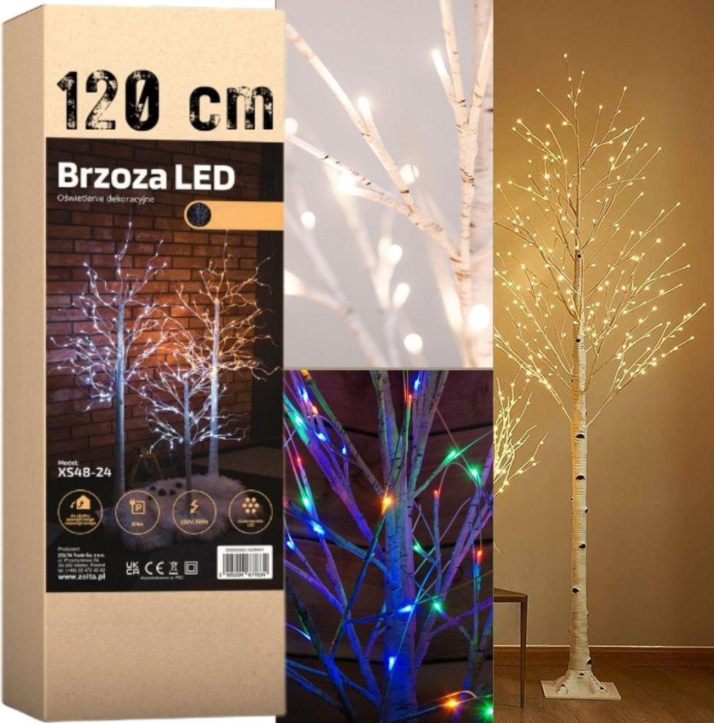 Weihnachtsbaum aus Birke mit LED-Dekoration, 60 cm, 26 Produktbild 