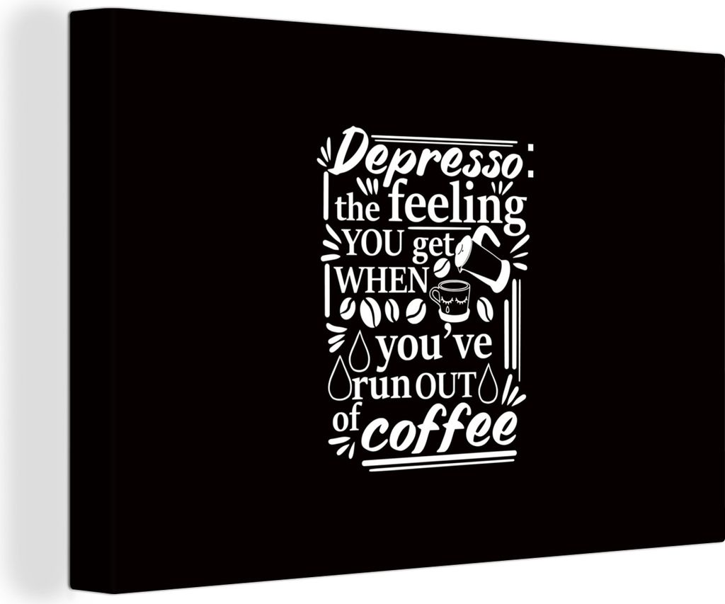 OneMillionCanvasses - Leinwandbilder - 140x90 cm, Kaffee - Zitate - Schwarz - Weiß, Wandbilder Kunstdruck Wanddekoration - Foto auf Leinwand - G...