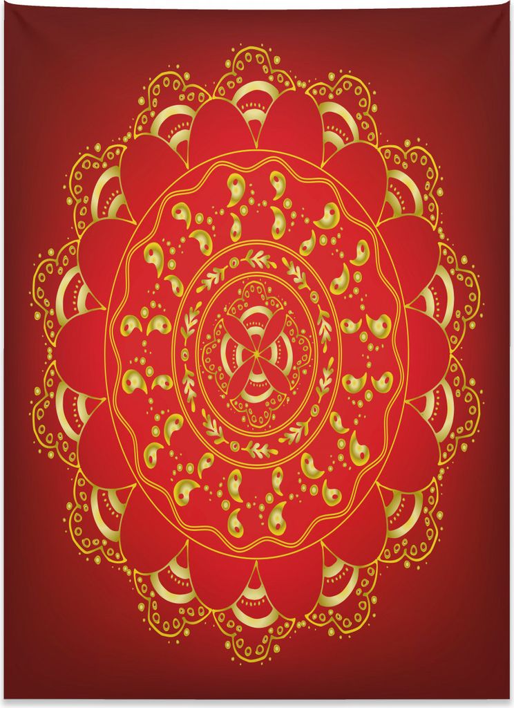 Abakuhaus Red Mandala Wandteppich, Arabische kunstvolle Kunst aus Weiches Mikrofaser Stoff Kein Verblassen Klare Farben Waschbar, 110 x 150 cm, Gel...