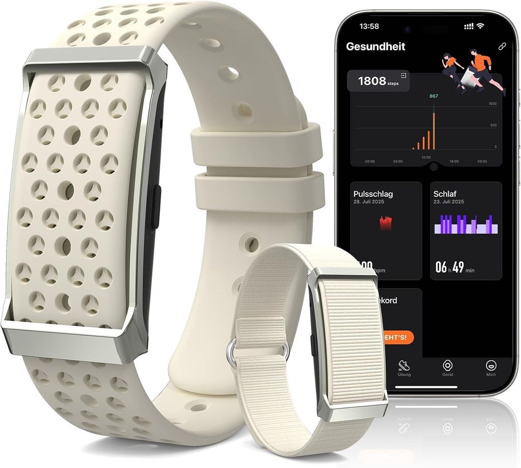 Smartwatch Fitnesstracker ohne Display | Damen Herren | Smart Band | 35 Tage Akku | 24/7 Herzfrequenz & Schlafmonitor | IP68 | Standard Beige