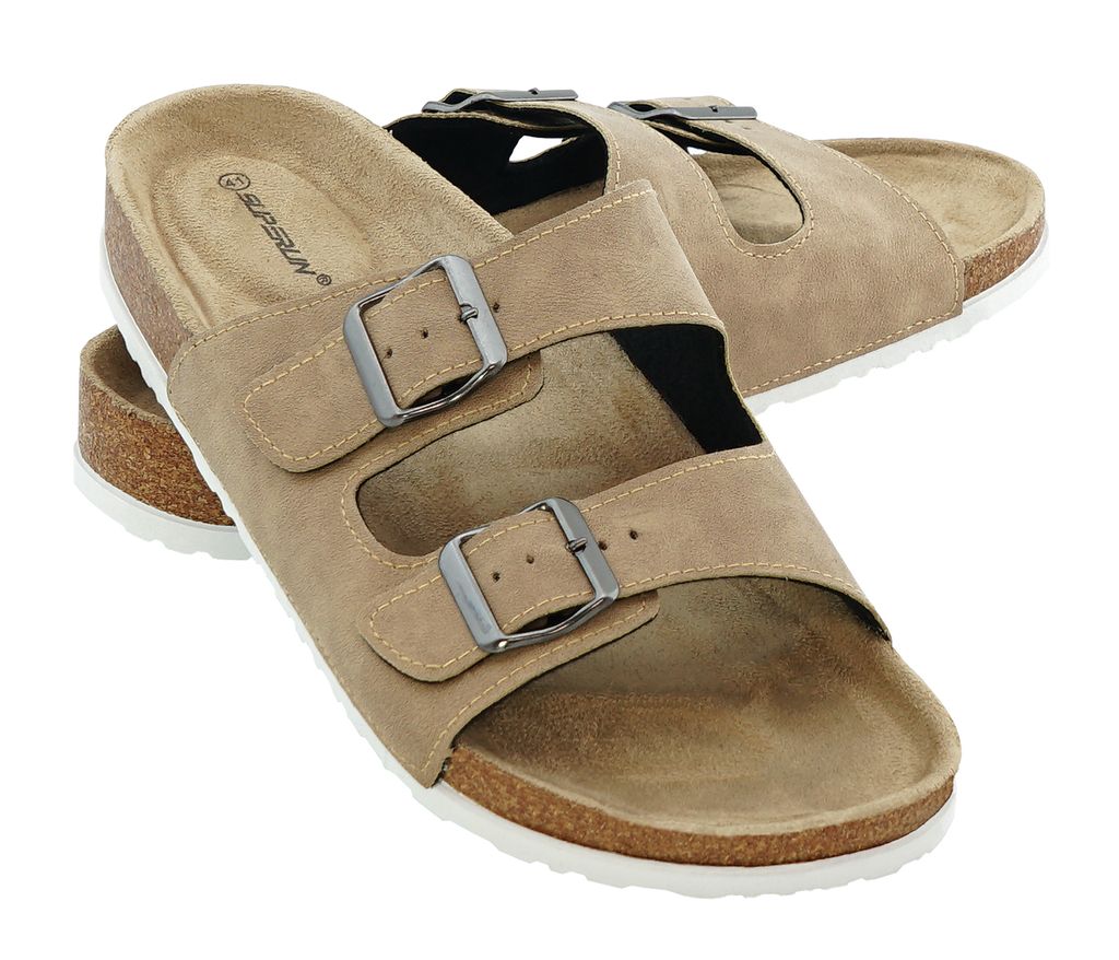 + Pantoletten Sandalen Hausschuhe Schlappen Clogs Kork Fußbett Gr.36-49