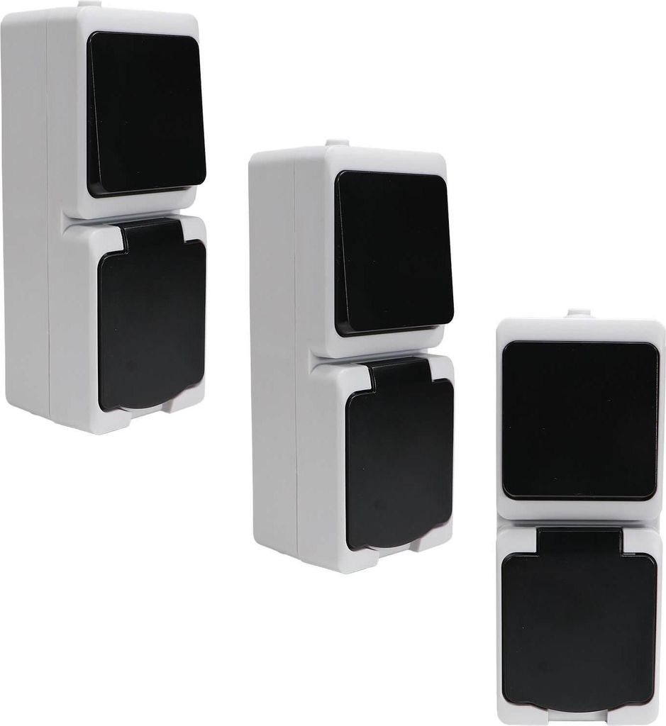 3er Set REV AquaMini Kombination Schalter Steckdose Aufputz IP54 Feuchtraum kompakt platzsparend mini