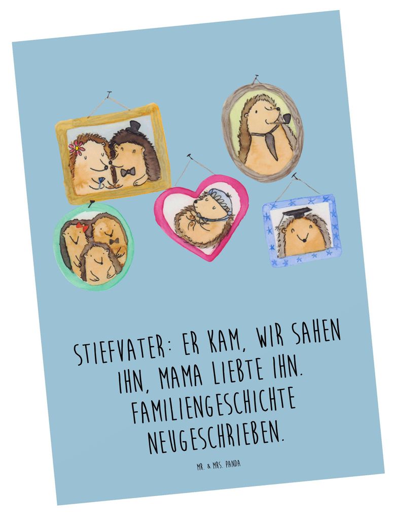 Mr. & Mrs. Panda Postkarte Stiefvater Liebe - Blau Pastell - Geschenk, Verwandte, Grußkarte, Dankeschön, Ansichtskarten, Handgemacht, Jubiläen, ...