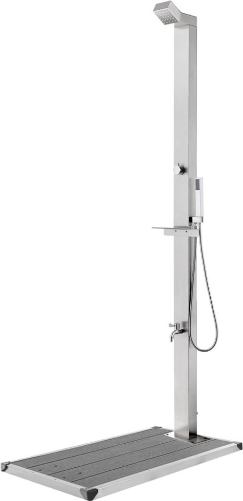 Gartendusche mit Grauer Bodenplatte 225 cm Edelstahl