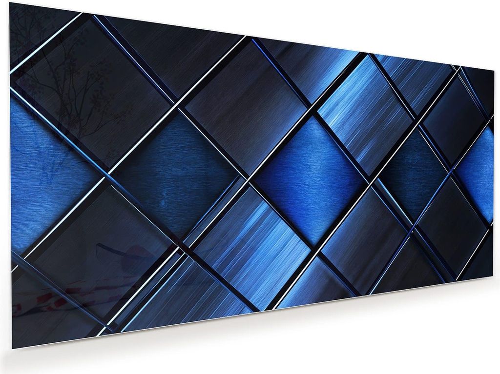 Glasbild 80x40cm in XXL für Wohnzimmer, Schlafzimmer Motiv Blaue Kacheln