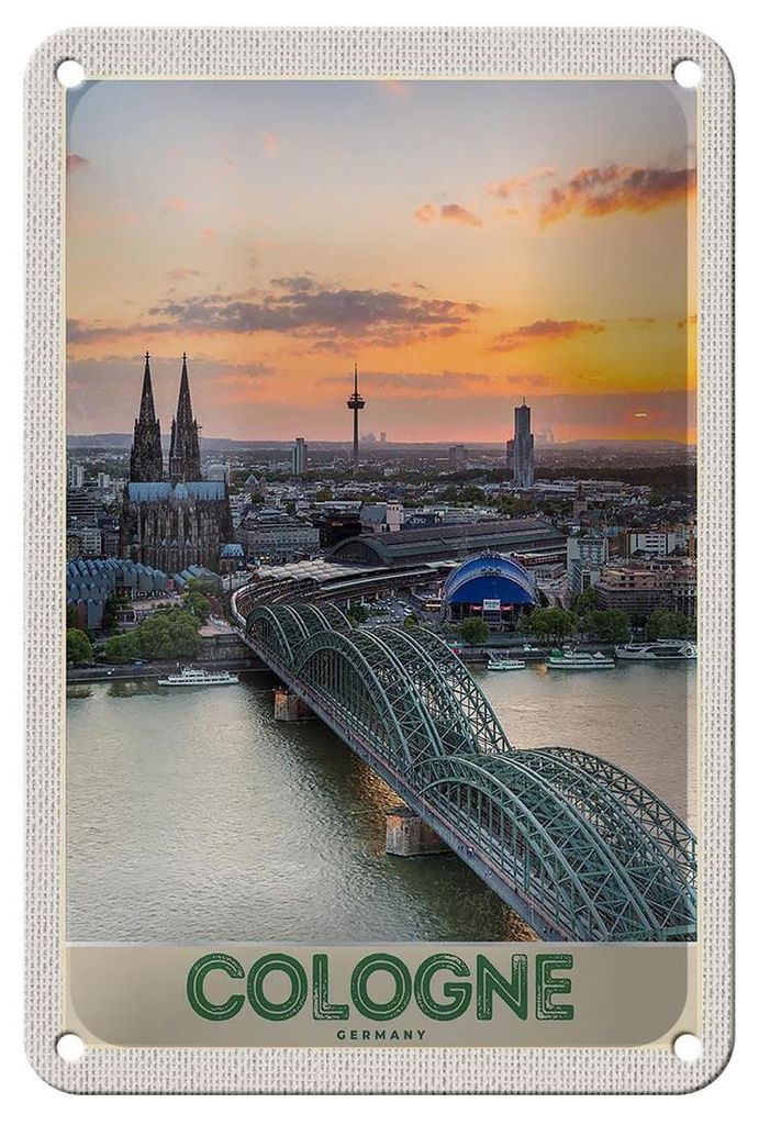 Blechschild Reise 12x18cm Köln Deutschland Stadttrip Dom Brücke Schild