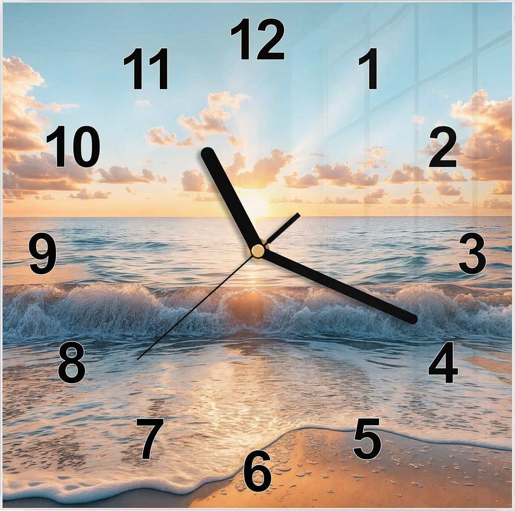 Wanduhr aus Glas mit Motiv Strand Sonnenuntergang- 30 x 30 Produktbild 