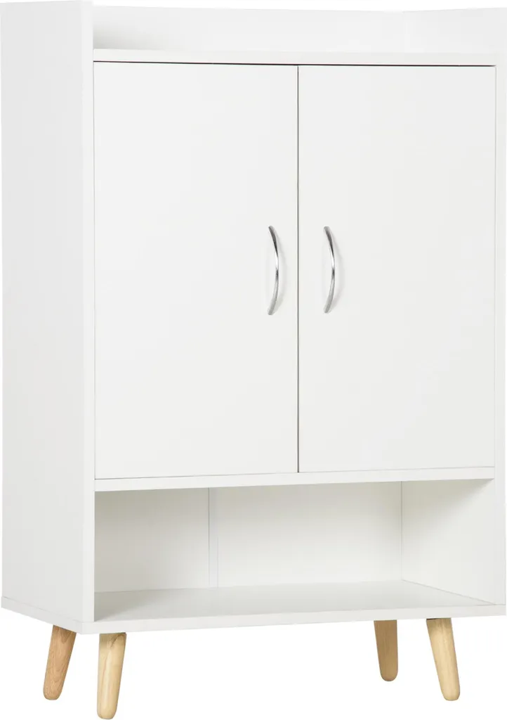 Meuble Chaussures Blanc 2 Portes et Pieds en Bois Massif 80x90 cm