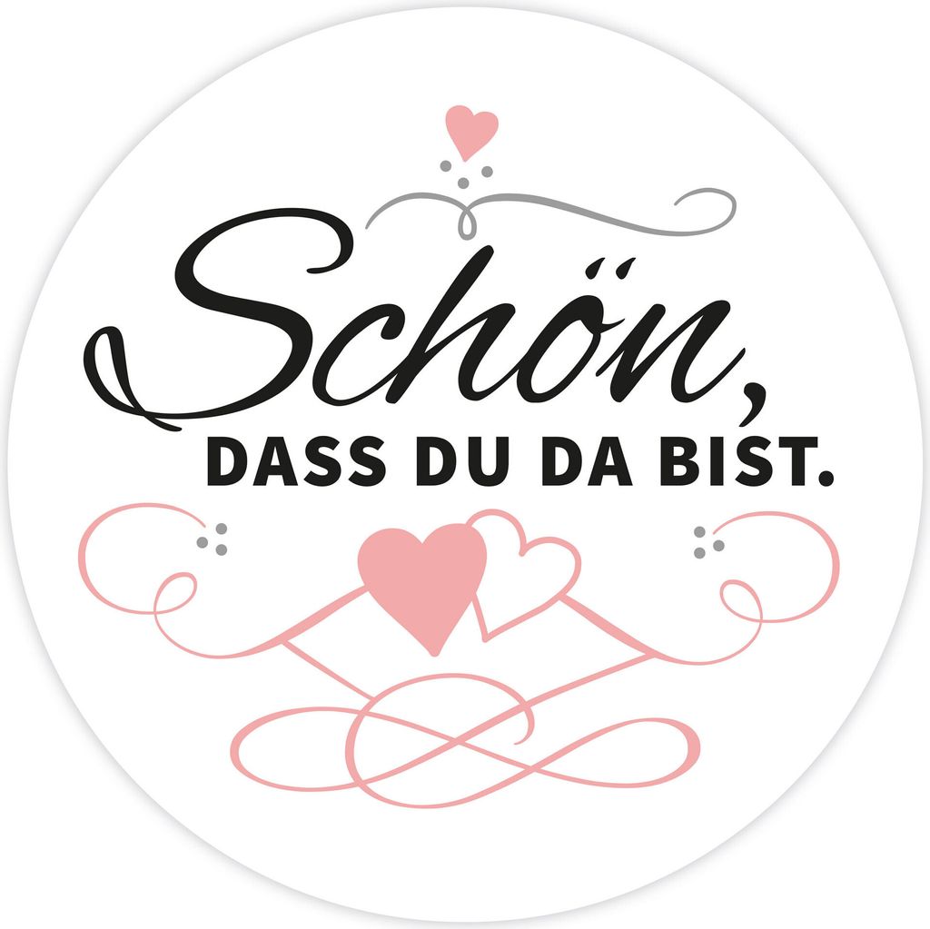 48 AUFKLEBER SCHÖN, DASS DU DA BIST, WEISS, Durchmesser 4 cm / Sticker, Hochzeit, Gastgeschenk