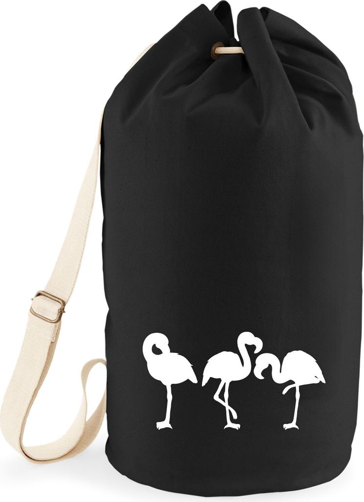 Huuraa Seesack Flamingos Silhouette 20 Liter Black Baumwolle Rucksack Geschenkidee