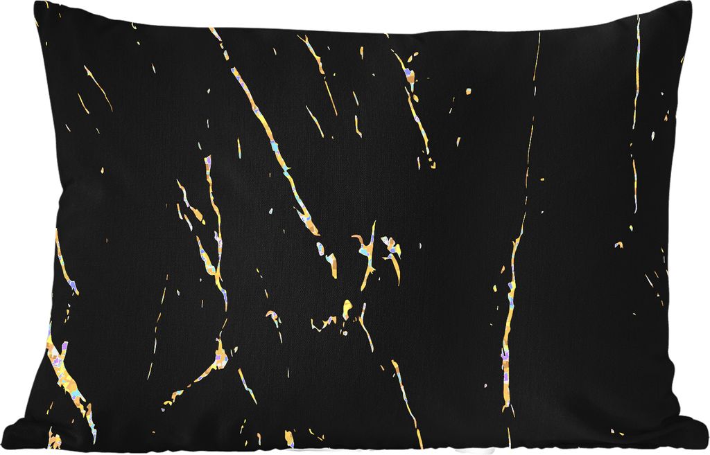 MuchoWow Outdoor Kissen - Marmor - Schwarz - Gold - Luxus - 60x40 cm - Wetterfest - Lounge Kissen - Zierkissen - Kissen für Innenräume