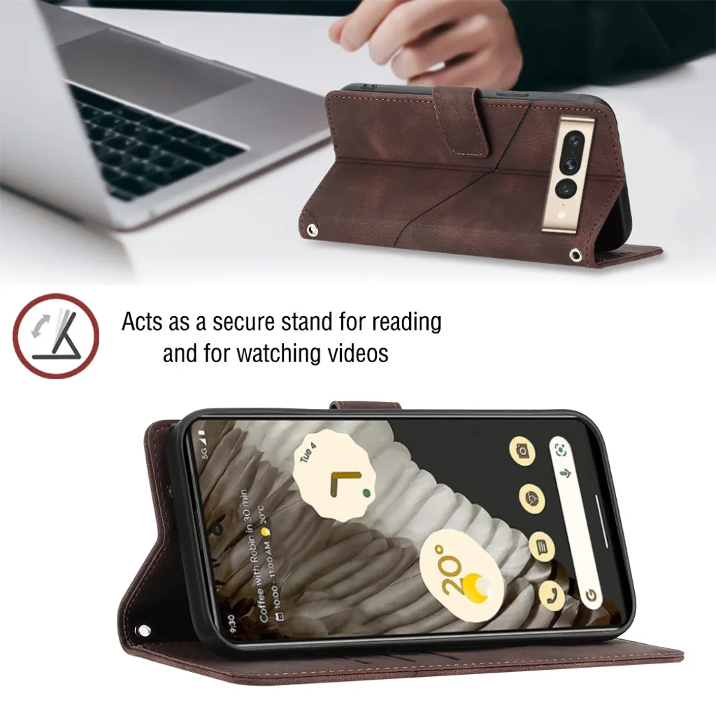 Custodia A Portafoglio In Pelle PU Per Google Pixel 7 – Con Porta Carte, Ultra Sottile – Marrone – Kowauri - 3
