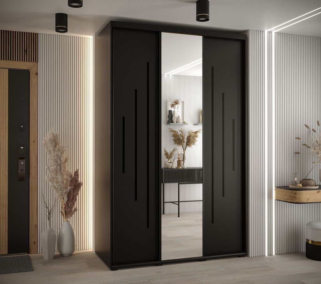 Kleiderschrank ASIRI 13 - 160/60 cm, schwarz / schwarz