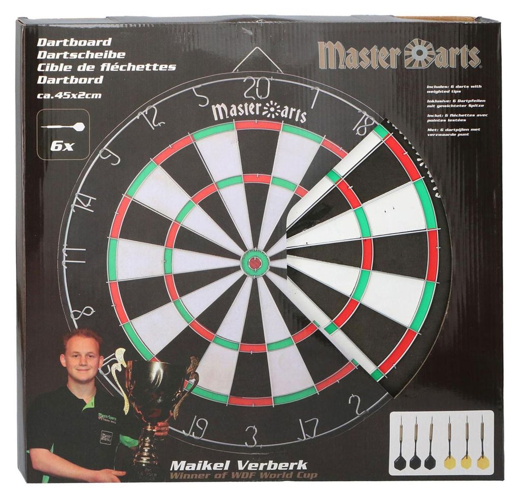 Dartboard 45 cm mit 6 Dartpfeilen - klassisches Dartspiel für Kinder