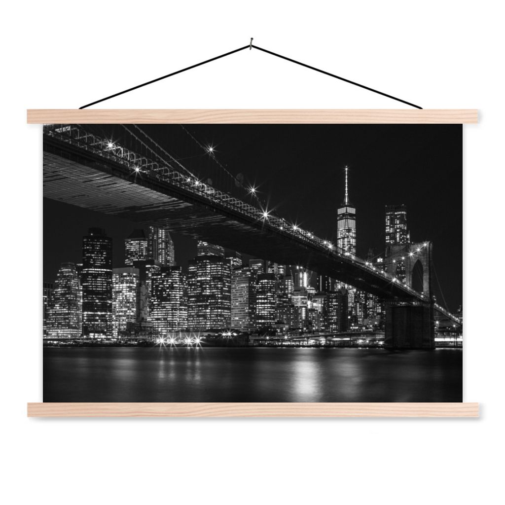 MuchoWow Textilposter New York - Brooklyn - Brücke 150x100 cm mit holzfarbenen Rahmen - Posters