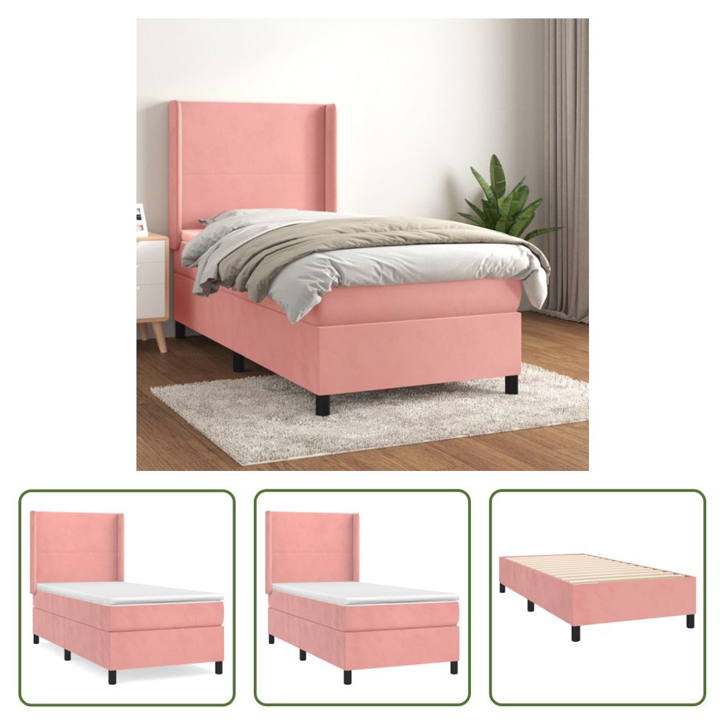 The Living Store Boxspringbett mit Matratze Rosa 90x200 cm Samt