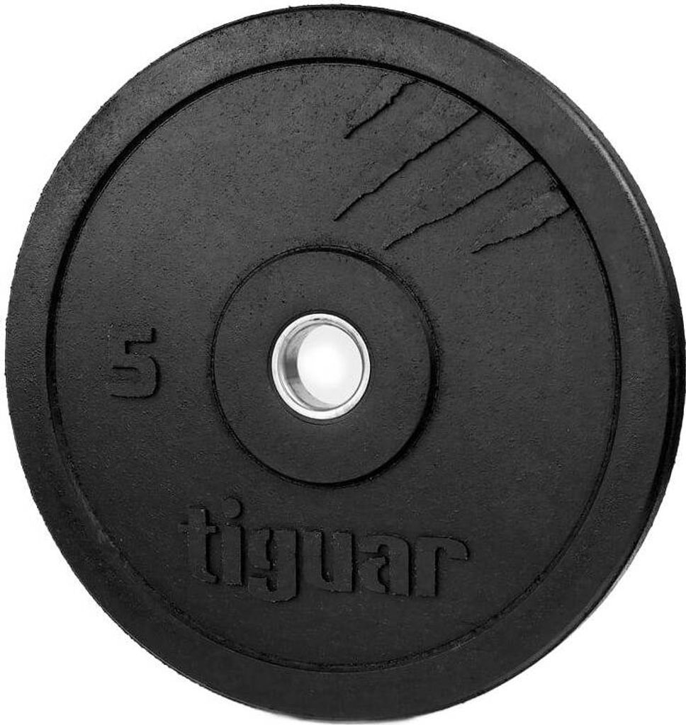 tiguar Bumper Plate 5 kg V2 Hantelscheibe aus recyceltem Gummi Stoßfeste Gummischeibe mit Stahlhülse Perfekt für Cross-Training, Gewichtheben & ...