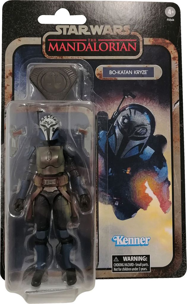 A Star Wars The Mandalorian Bo-Katan Kryze action figure in its original packaging.