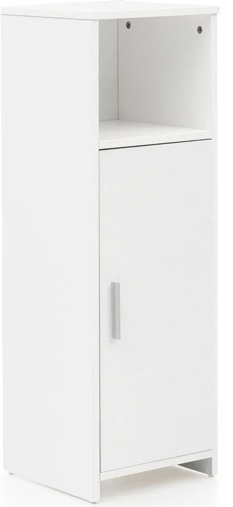 Armoire de salle de bain bois 30cm - Meuble compact blanc multi-niveaux
