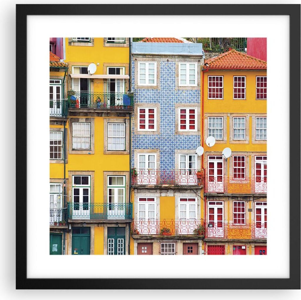 Gerahmtes Poster - Schwarzer Rahmen - Casas Ribeira Porto - 40x40 cm - Wand Bild - Wanddeko - Wandbilder - Kunstposter - Wandposter - Bilderrahmen ...