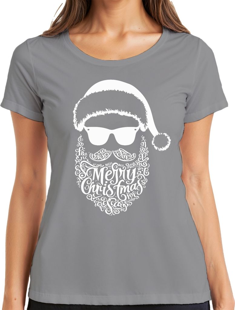 Merry Christmas Weihnachtsmann Bart - Weihnachten Weihnachtsgeschenk Christmas Damen T-Shirt, Grau, S