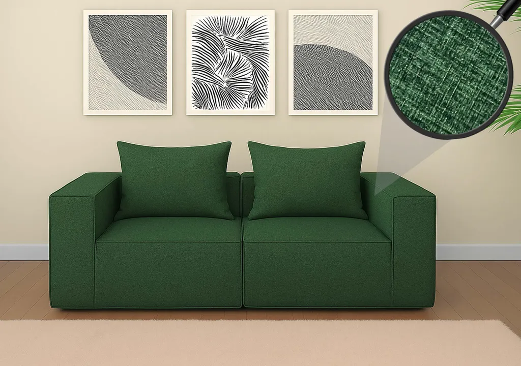 Petit canapé lounge 2 places en textile vert modulable pour salon