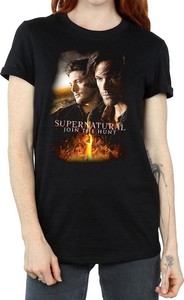 Supernatural - "Flaming Poster" T-Shirt für Damen BI1510 (M) (Schwarz)