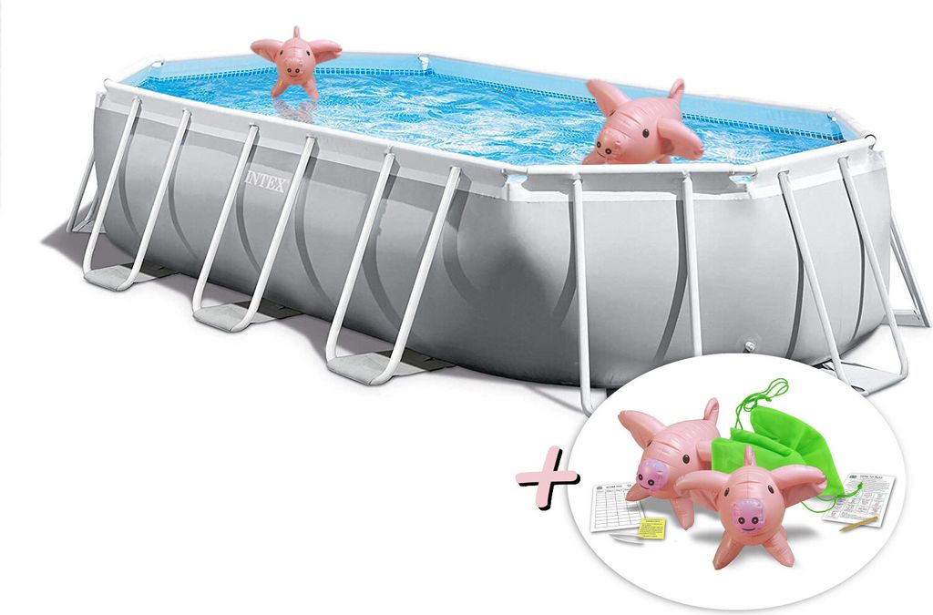 INTEX 26796GN - Prism Frame Oval Pool (503x274x122cm) + aufblasbare Schwimmtiere
