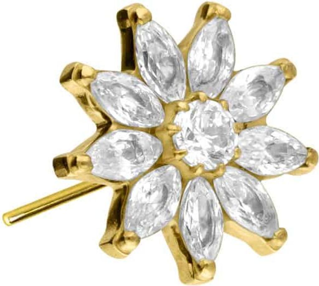 Piercing-Zubehör Titan Aufsatz mit Push Pin KRISTALLBLUME