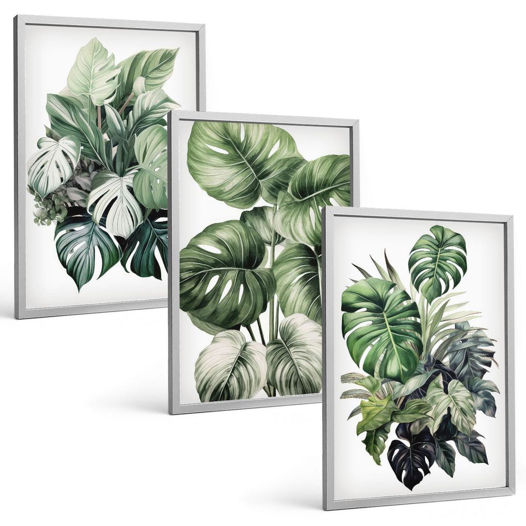 Bilder Set 3-teilig im silbergerahmten Rahmen – Wandbilder 3 Stück – gerahmte Poster für Wohnzimmer, Schlafzimmer und Flur – 40x60 cm – A...