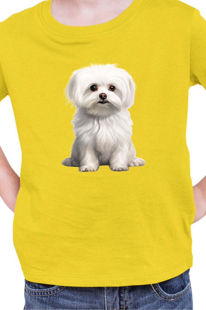 Kinder T-Shirt Dogs Breeds Maltese Dog Breed 006, 12-13 Jahr - 152 / Gelb